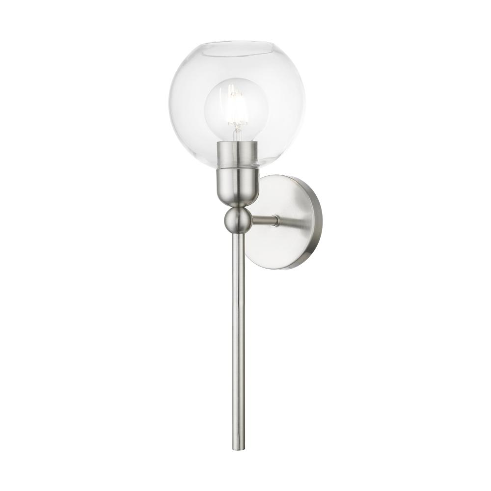 1 Light Brushed Nickel Sphere Single Sconce