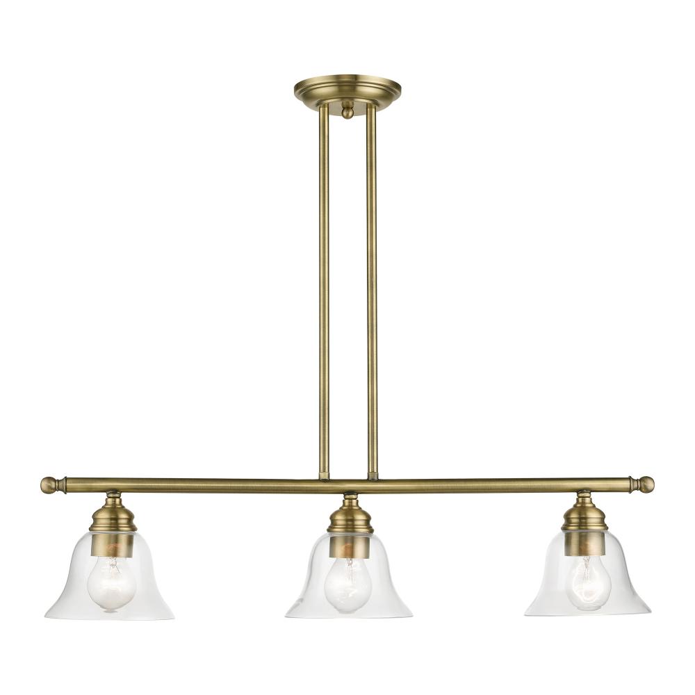 3 Light Antique Brass Linear Chandelier