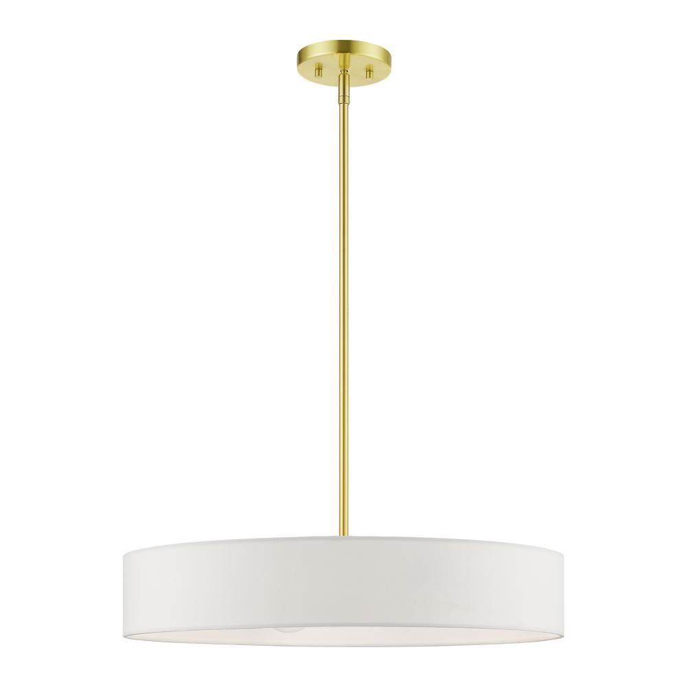 4 Light Satin Brass with Shiny White Accents Medium Drum Pendant