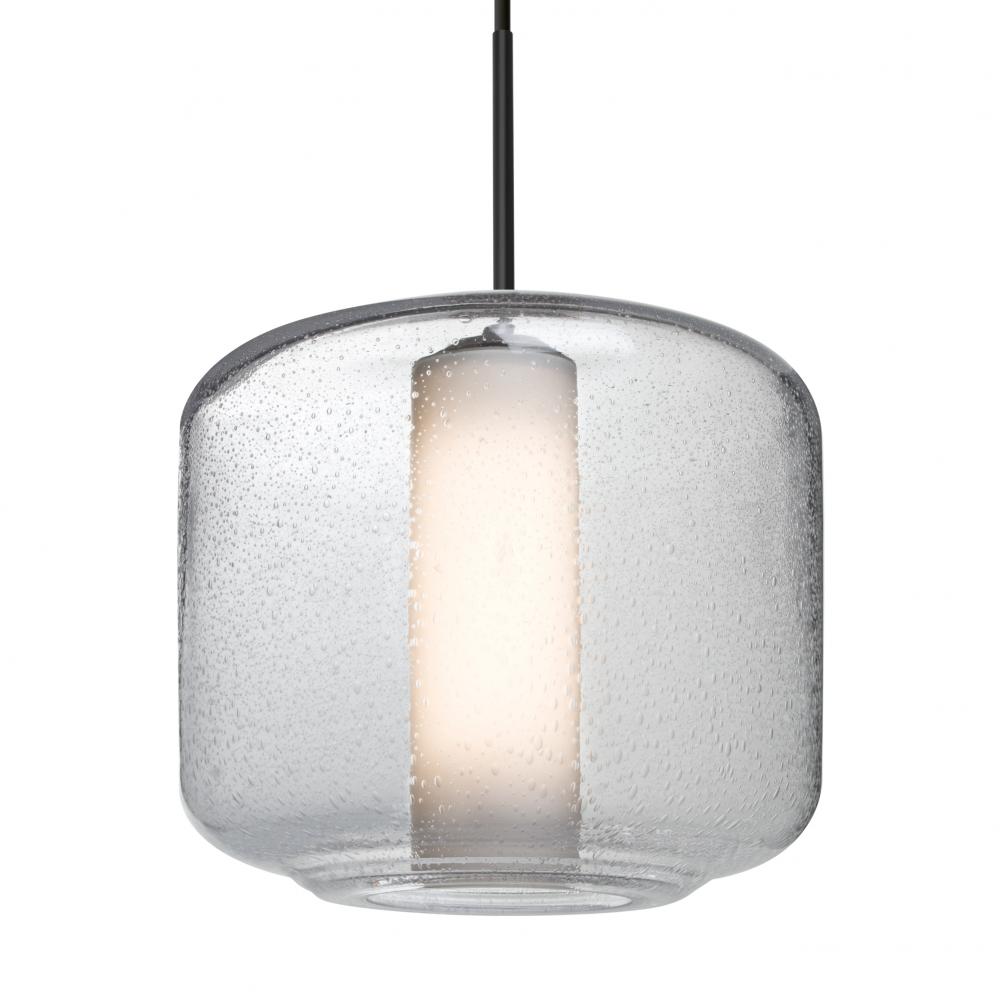 Besa Niles 10 Pendant, Clear Bubble/Opal, Black Finish, 1x60W MAX E26 Base