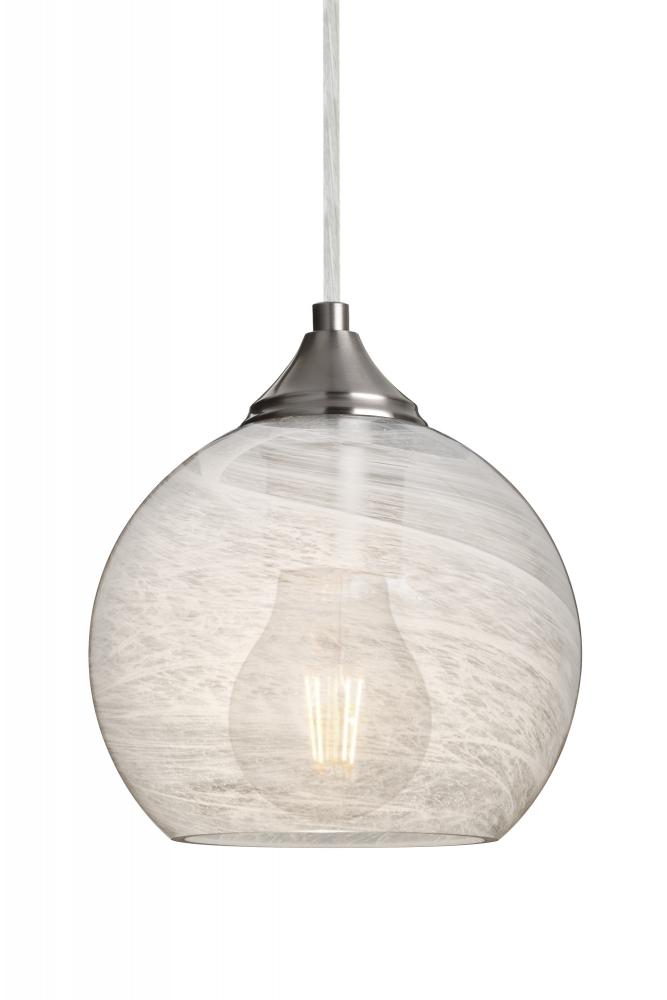 Besa, Jilly Cord Pendant, Vapor Clear, Satin Nickel Finish, 1x5W LED Filament