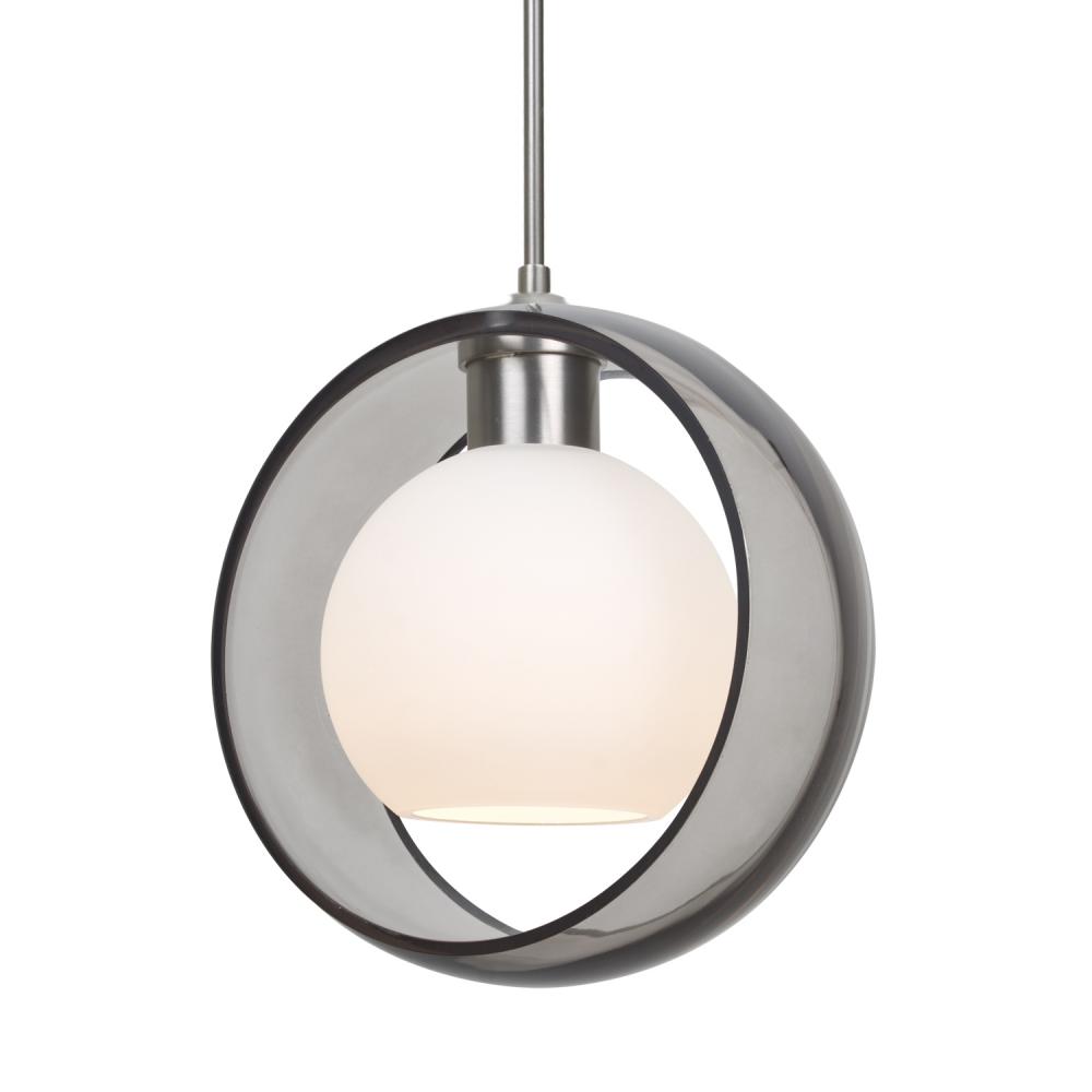 Besa Mana Pendant, Smoke/Opal, Satin Nickel Finish, 1x9W LED, 15Ft. Cord