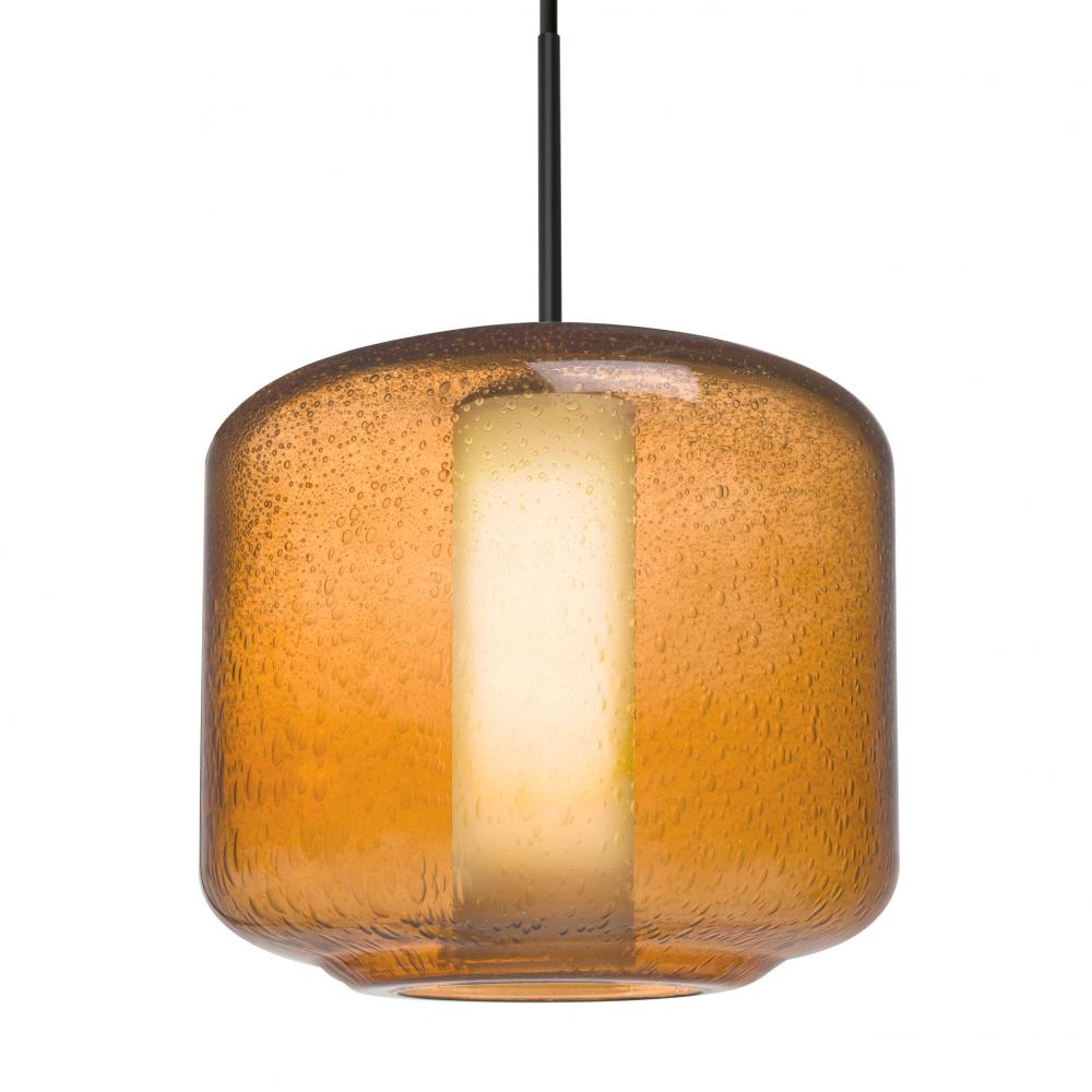 Besa Niles 10 Pendant, Amber Bubble/Opal, Black Finish, 1x60W MAX E26 Base