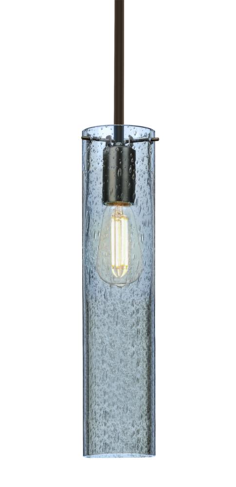 Besa, Juni 16 Stem Pendant, Blue Bubble, Bronze, 1x4W LED Filament