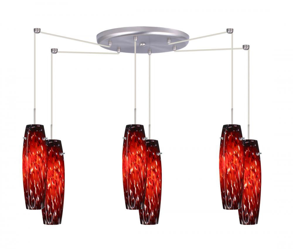 Besa Suzi LED Pendant 6JC Garnet Satin Nickel 6x10W GU-24 LED