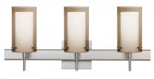 Besa Lighting 3SW-S44007-LED-SN-SQ - Besa Pahu 4 Wall With SQ Canopy 3SW Transparent Smoke/Opal Satin Nickel 3x5W LED