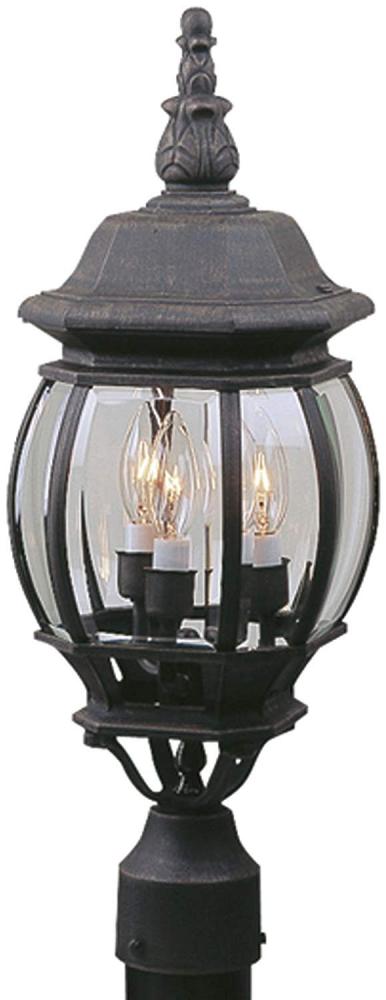 French Style 3 Light Outdoor Post Mount in Textured Black