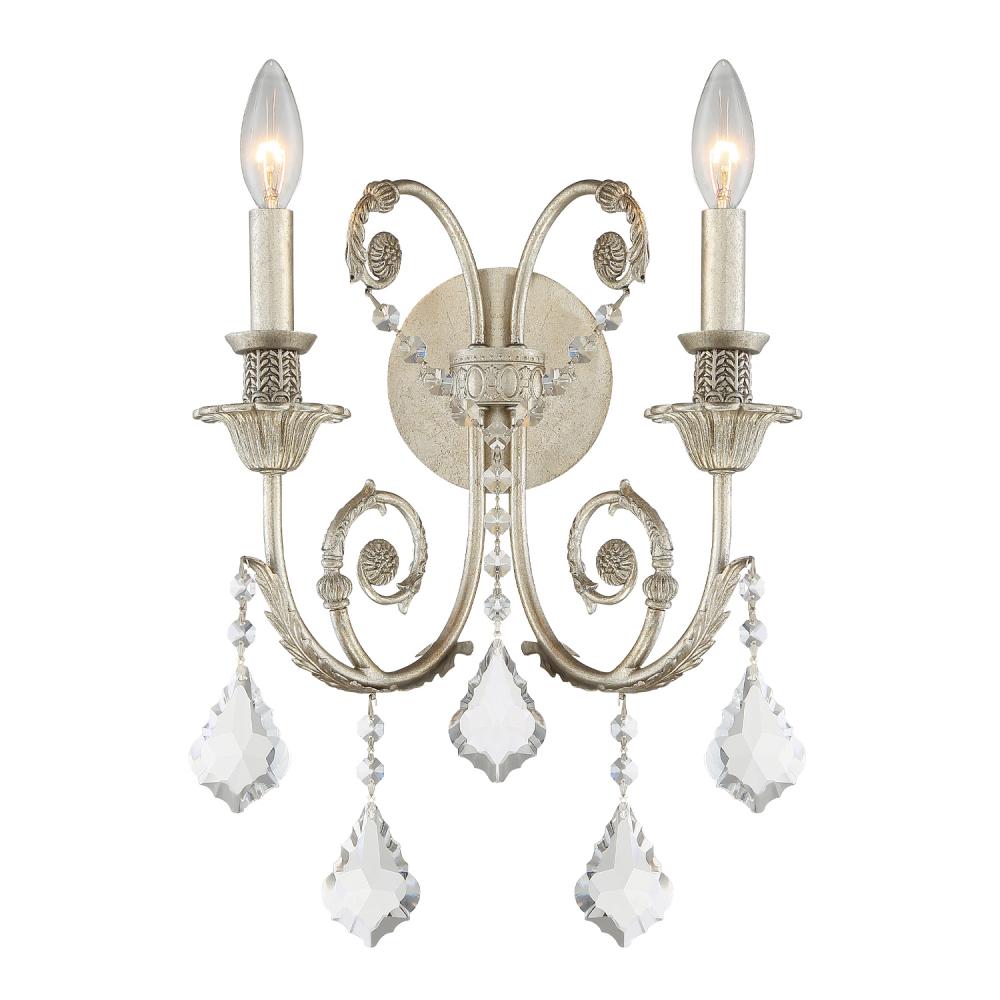 Regis 2 Light Spectra Crystal Olde Silver Sconce