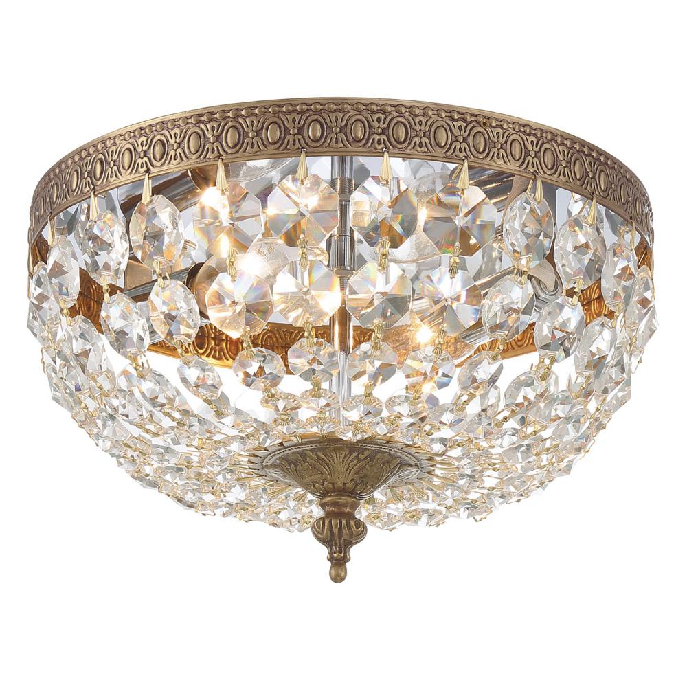 Crystorama 2 Light Hand Cut Crystal Olde Brass Flush Mount