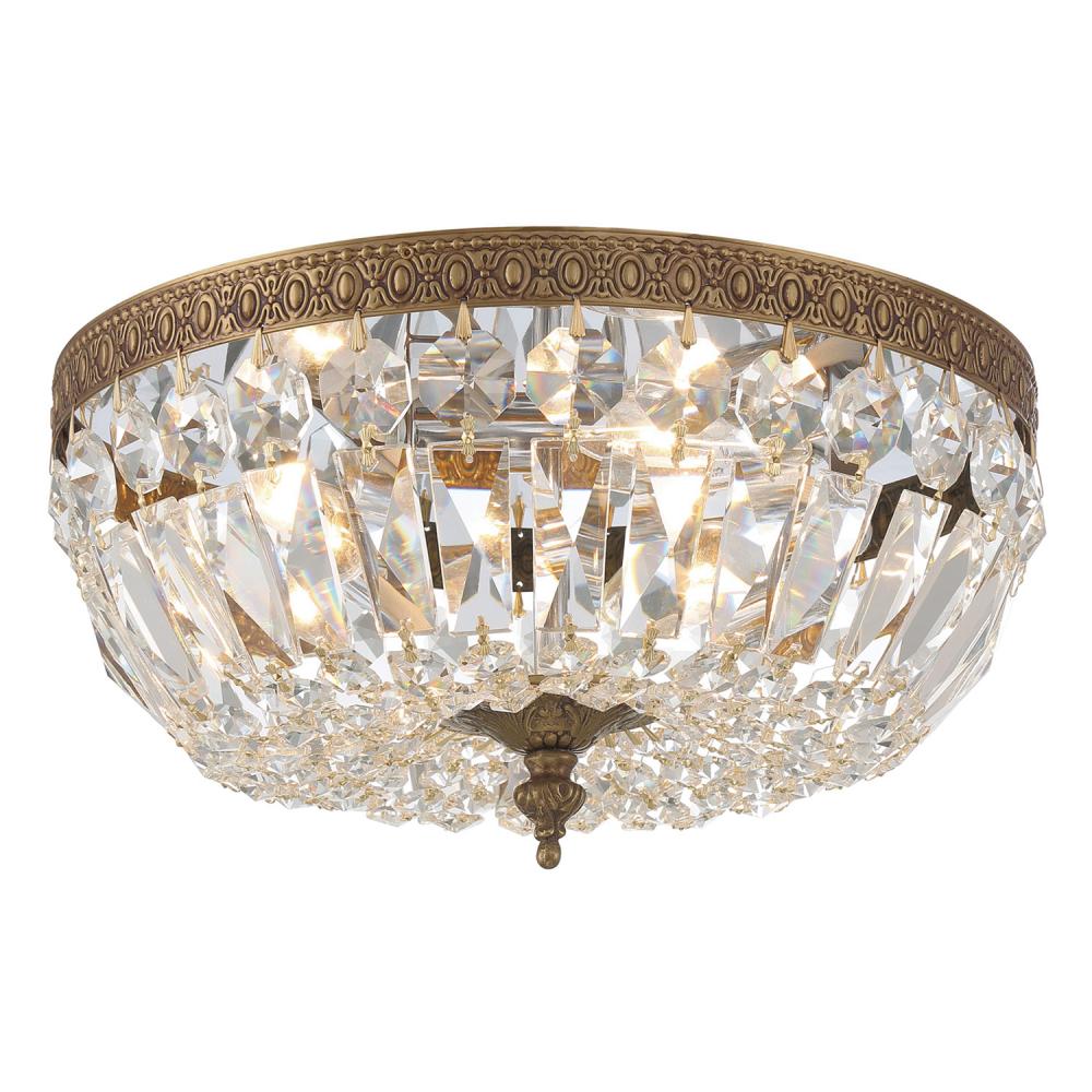 Crystorama 3 Light Hand Cut Crystal Olde Brass Flush Mount