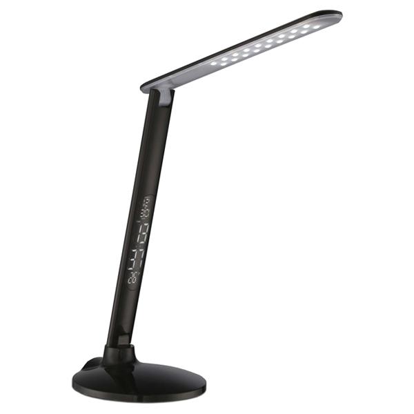 LED Desk Lamp with USB port; Clock; Temperature Display; 8W; Black Finish