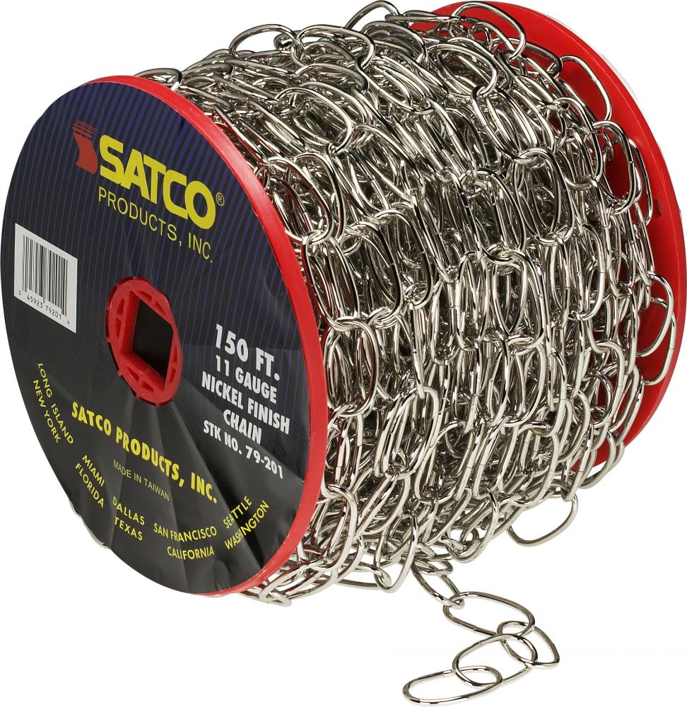 11 Gauge Chain; Nickel Finish; 50 Yards (150 Feet) To Reel; 1 Reel To Master; 15lbs Max