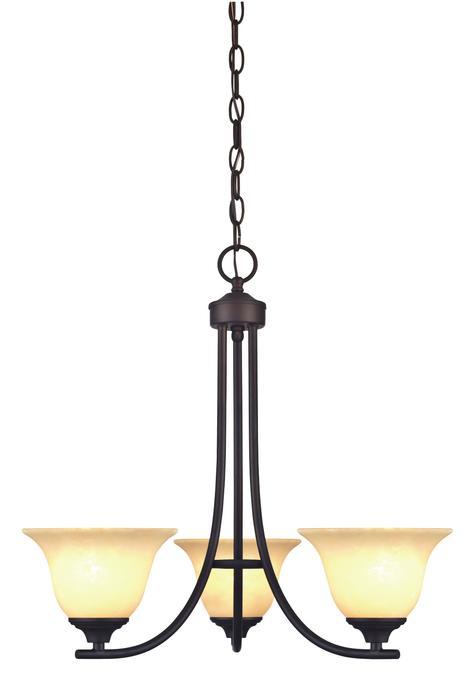 3 Light Chandelier Oil Rubbed Bronze Finish Burnt Scavo Glass