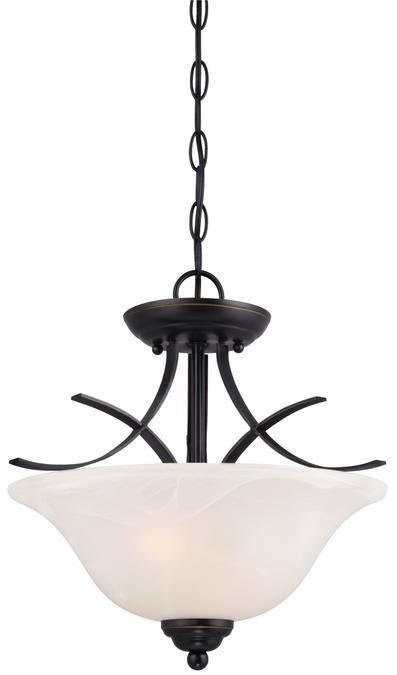 2 Light Pendant/Semi-Flush Amber Bronze Finish with Highlights White Alabaster Glass