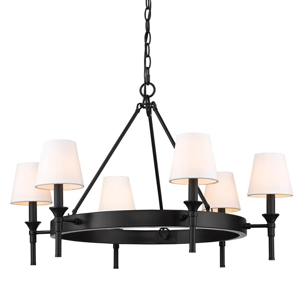 Edinburgh 6 Light Chandelier in Matte Black with Modern White Shade