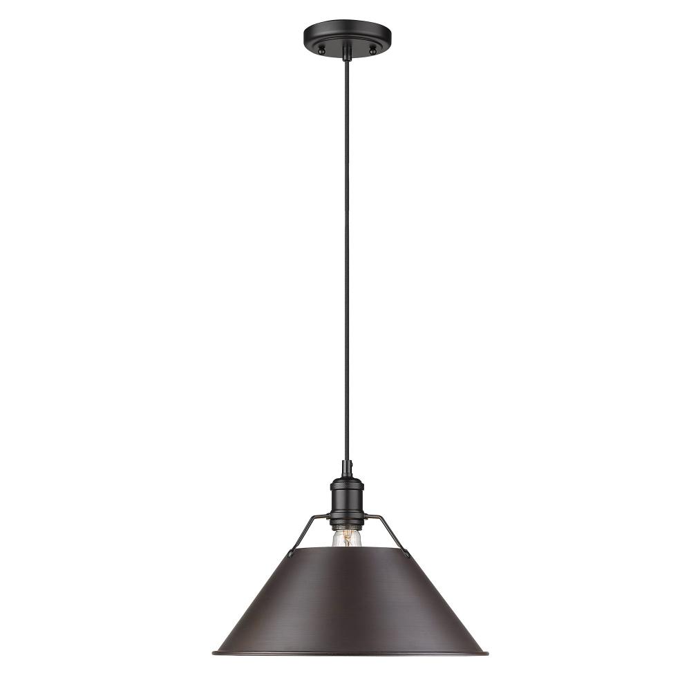 Orwell 14" Wide Large Pendant in Matte Black with Rubbed Bronze