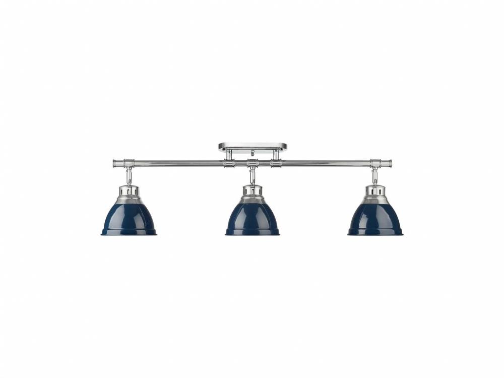 Duncan 3-Light Semi-Flush - Track Light in Chrome with Matte Navy