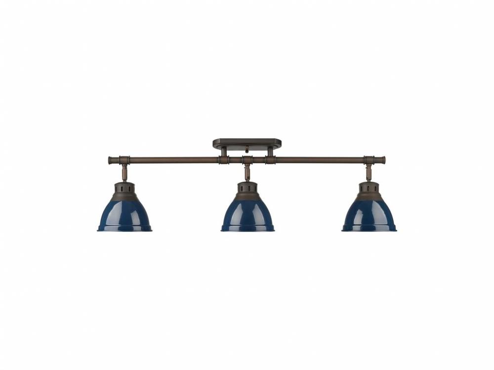 Duncan 3-Light Semi-Flush - Track Light in Rubbed Bronze with Matte Navy