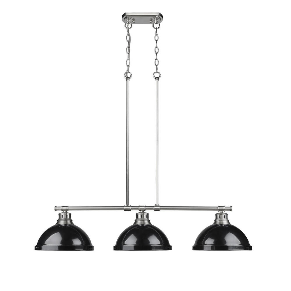 Duncan 3-Light Linear Pendant in Pewter with Black