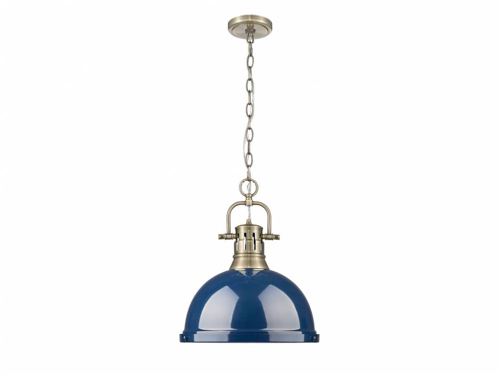 Duncan 1-Light Pendant with Chain in Aged Brass with Matte Navy