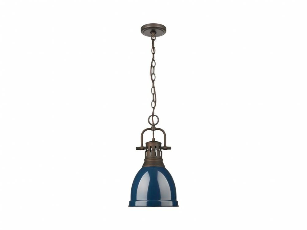 Duncan Small Pendant with Chain in Rubbed Bronze with Matte Navy