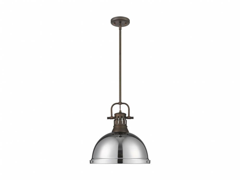 Duncan 1-Light Pendant with Rod in Rubbed Bronze with Chrome