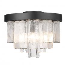 Golden 1768-FM BLK-HWG - Ciara BLK 3 Light Flush Mount in Matte Black with Hammered Water Glass Shade