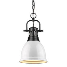 Golden 3602-S BLK-WH - Duncan Small Pendant with Chain in Matte Black with White