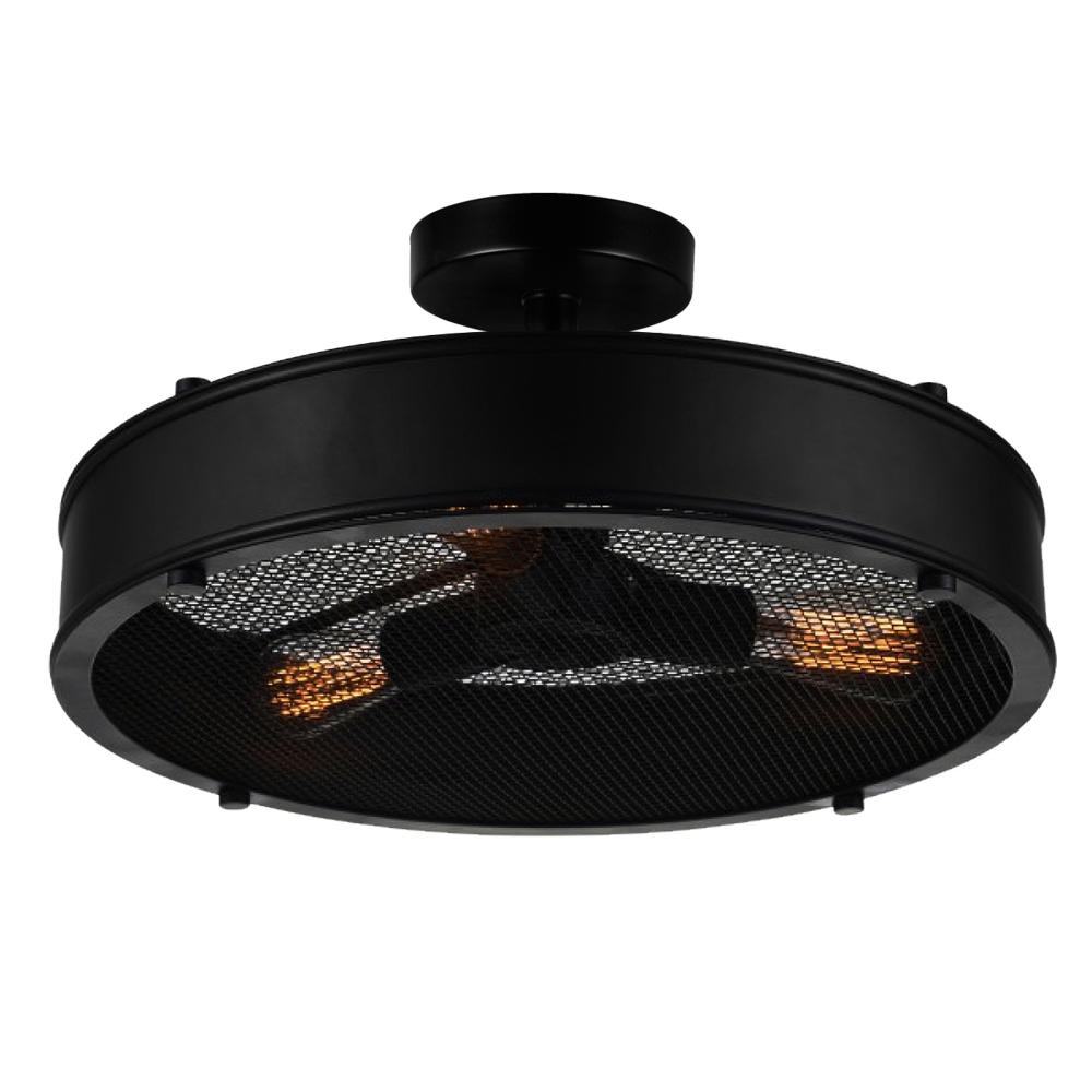 Tigris 3 Light Drum Shade Flush Mount With Black Finish