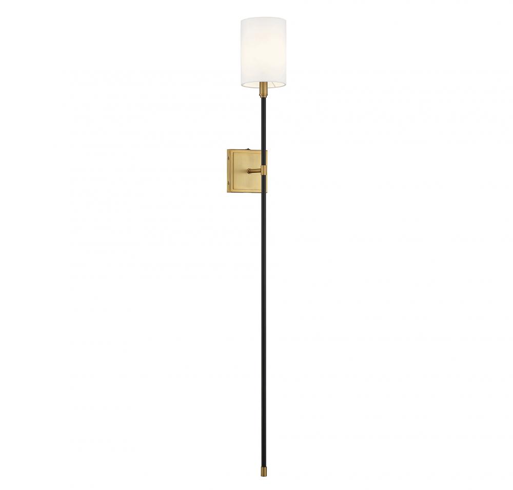 1-Light Wall Sconce in Black with Natural Brass Accents